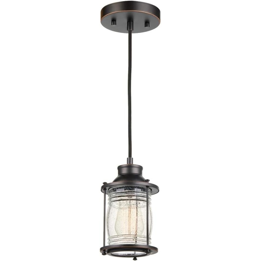 image:imageGlobe Electric 60882 Bayfield 1 Plugin or Hardwire Pendant Lighting Dark Bronze Ribbed Seeded Glass Shade 15Foot Grounded Black Fabric Cord inLine OnOff Switch