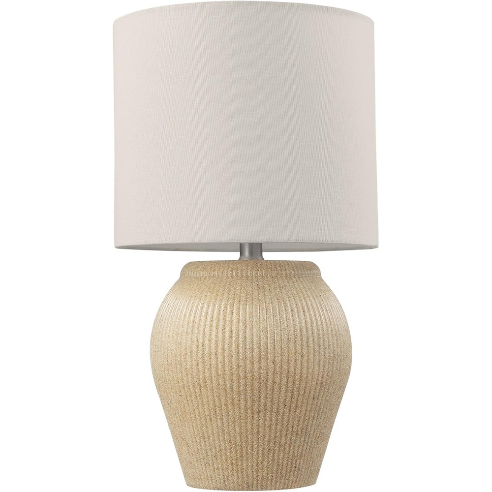 image:imageGlobe Electric 61000049 18 Ceramic Table Lamp Soft Beige Finish Textured Base White Linen Shade OnOff Rotary Switch on Socket Modern Light for Living Room Bedroom or Kitchen