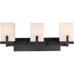 GLOBE Electric 51246 Helena 3-Light Vanity Light, Dark Bronze, Square Off-White Frosted Glass Shades