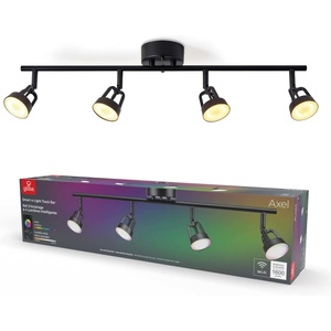 Globe Electric 57503 Wi-Fi Smart 4-Light 28W LED Track Lighting, Matte Black, No Hub Required, Voice Activated, Multicolor Changing RGB, Tunable White 2000K – 5000K, 1600 Lumen, 50,000 Hours, 80 CRI(Matte Black)