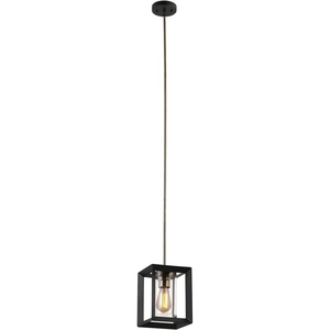 Globe Electric 65952 Verona 1-Light Pendant, Dark Bronze, Antique Brass Accents, Clear Glass Shade