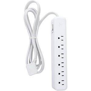 Globe Electric Designer Series 6ft 6-Outlet Power Strip, Circuit Breaker Switch, Right Angle Space Saving Plug, White Finish,78356
