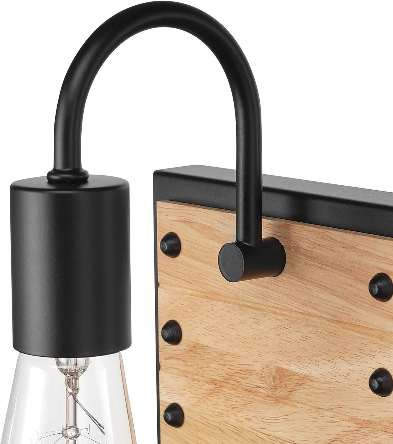image:imageGLOBE Electric Oakland 1Light Plugin or Hardwire Wall Sconce Matte Black Faux Wood Accent Black Fabric Cord inLine OnOff SwitchFaux Wood