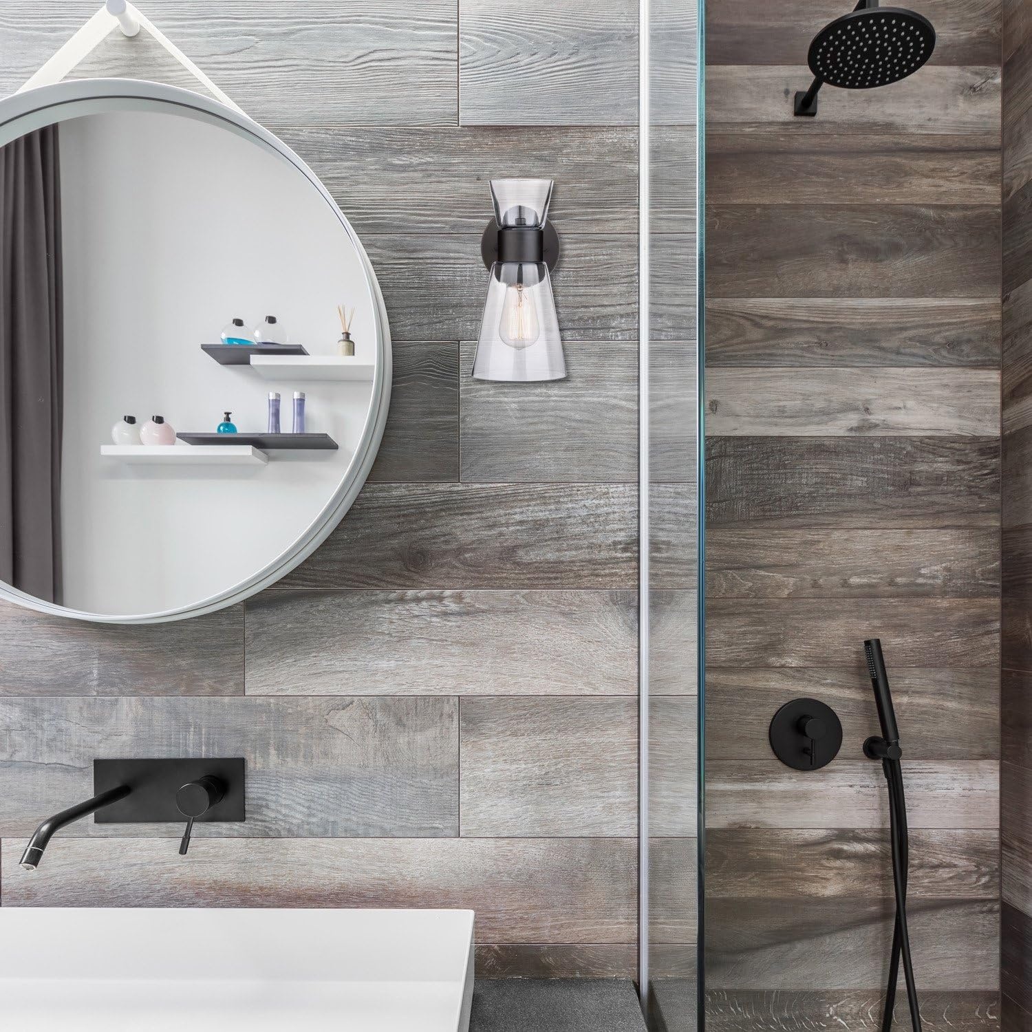 image:imageGlobe Electric 51258 Montgomery 1Light Wall Sconce Dark Bronze Clear Glass Shade Bulb Not Included