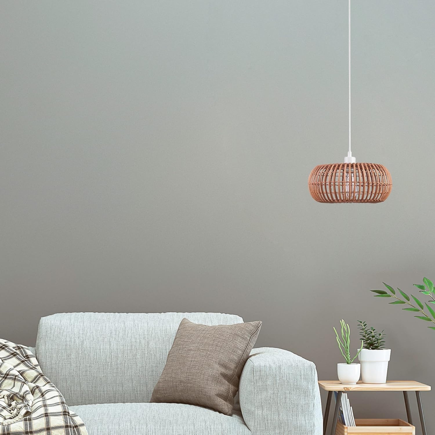 image:imageGlobe Electric 65939 Fitz 1Light Plugin or Hardwire Pendant Lighting Rattan Shade White Socket