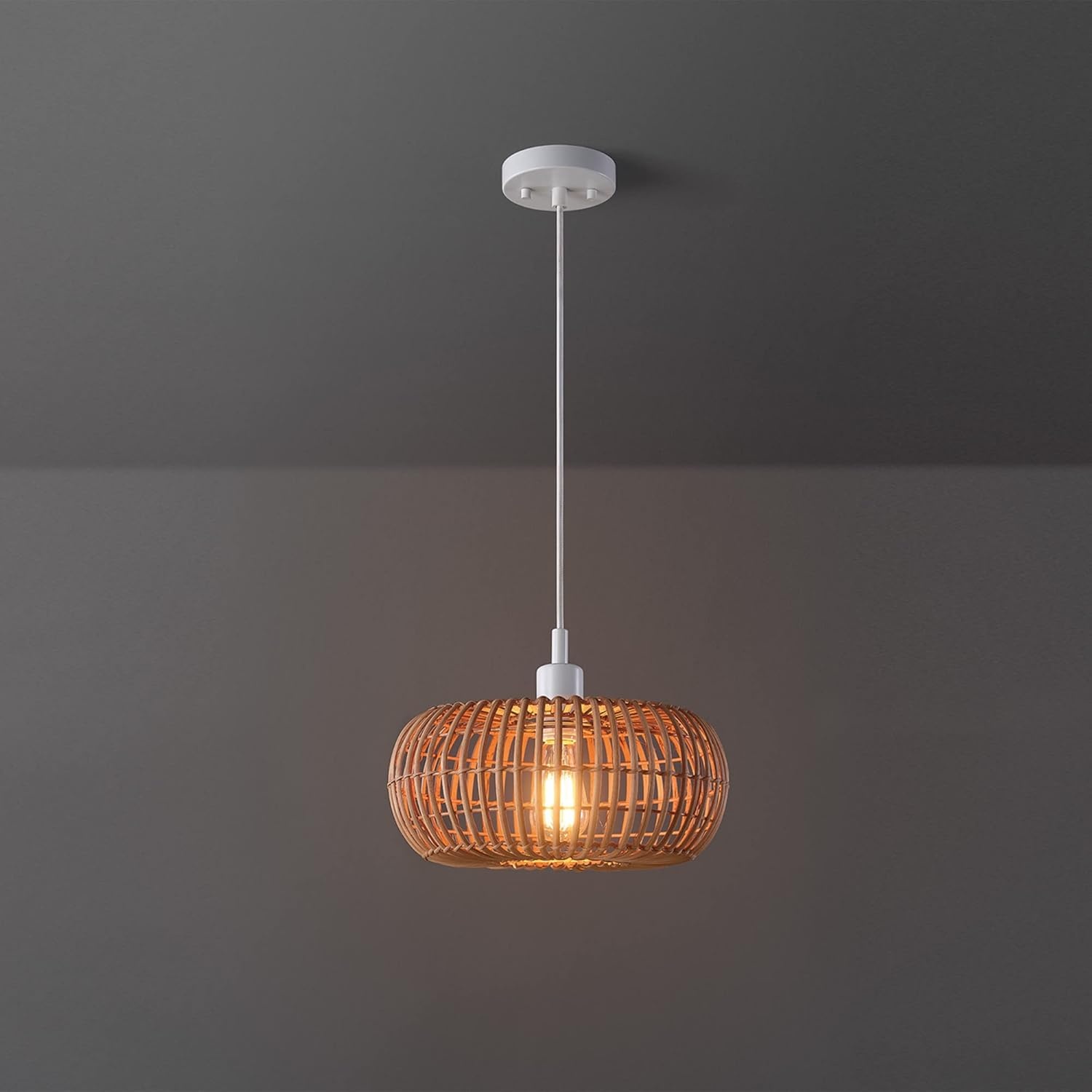 image:imageGlobe Electric 65939 Fitz 1Light Plugin or Hardwire Pendant Lighting Rattan Shade White Socket