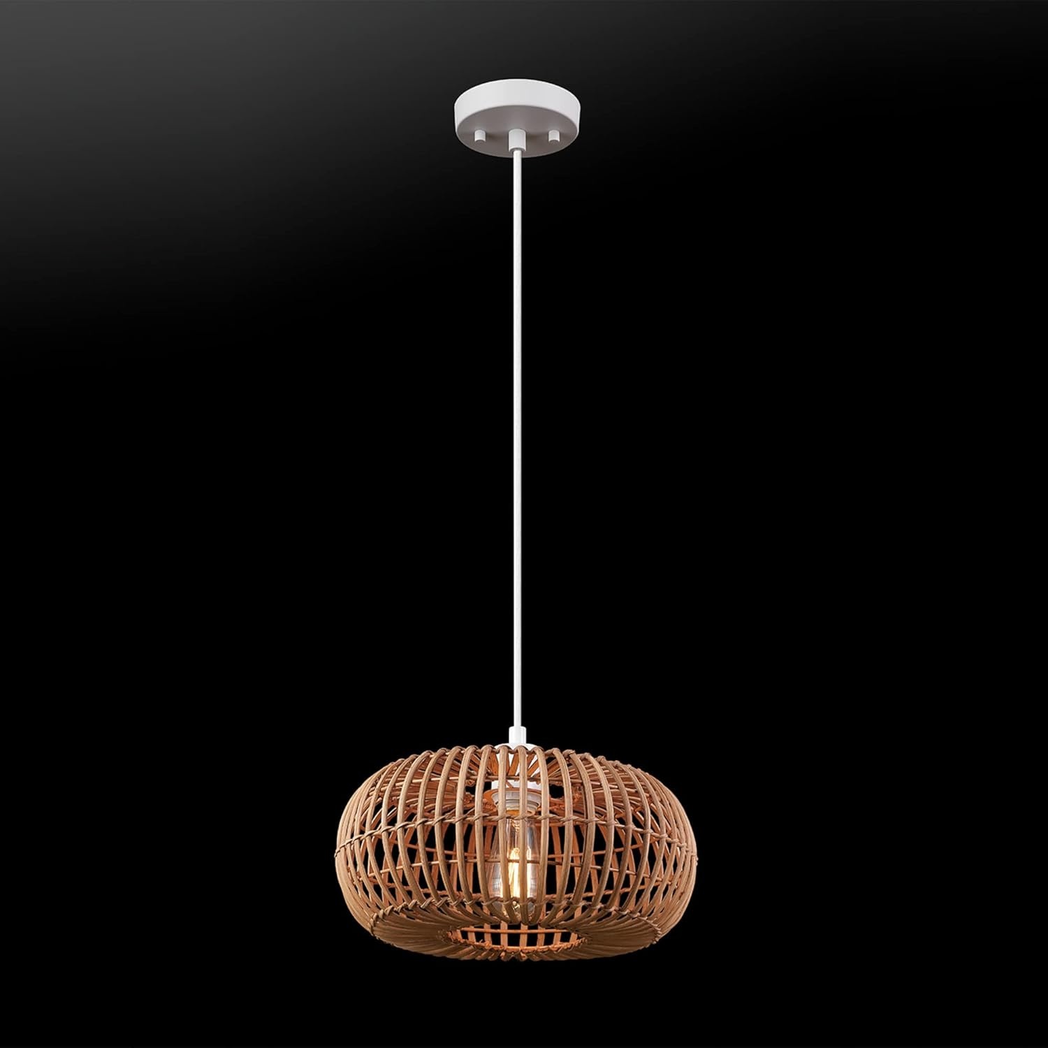 image:imageGlobe Electric 65939 Fitz 1Light Plugin or Hardwire Pendant Lighting Rattan Shade White Socket