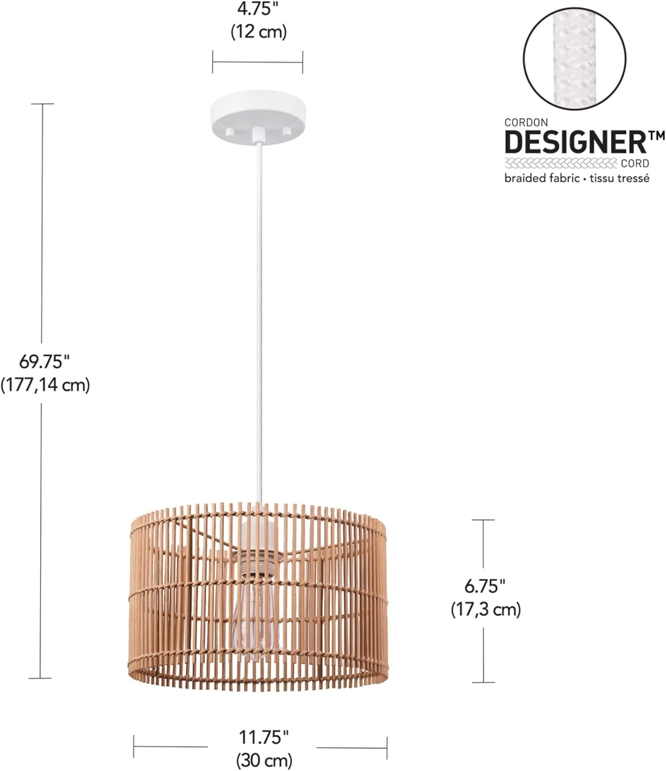 image:imageGlobe Electric 65942 Tammi 1Light Pendant Lighting Natural Bamboo Shade White Fabric CordPack of 1