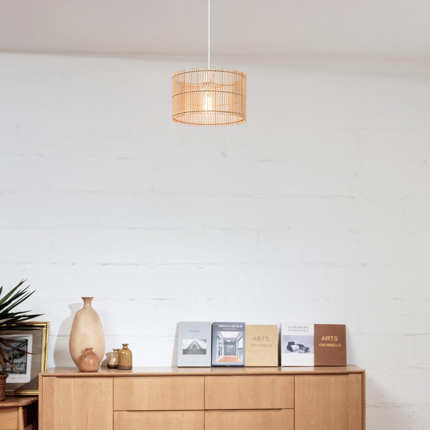 image:imageGlobe Electric 65942 Tammi 1Light Pendant Lighting Natural Bamboo Shade White Fabric CordPack of 1