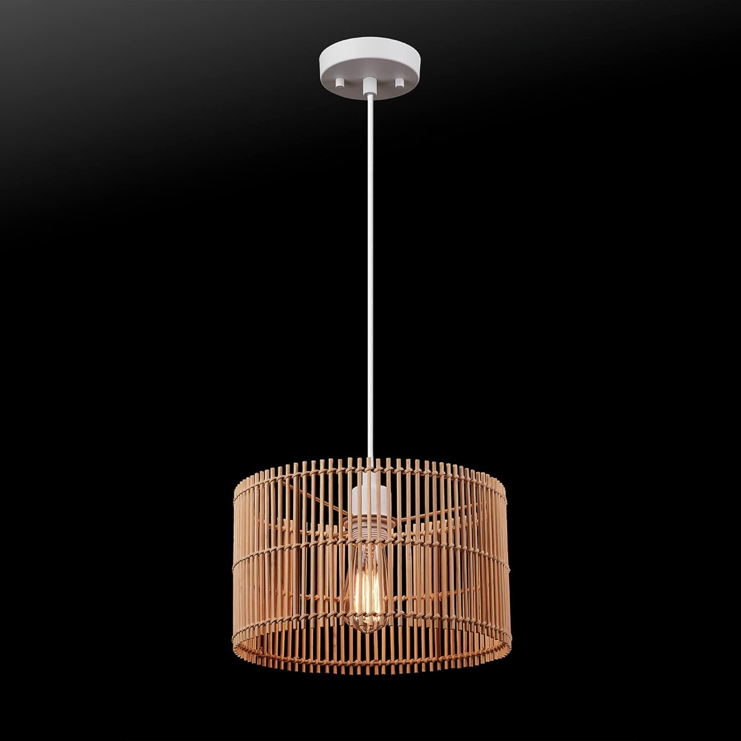 image:imageGlobe Electric 65942 Tammi 1Light Pendant Lighting Natural Bamboo Shade White Fabric CordPack of 1