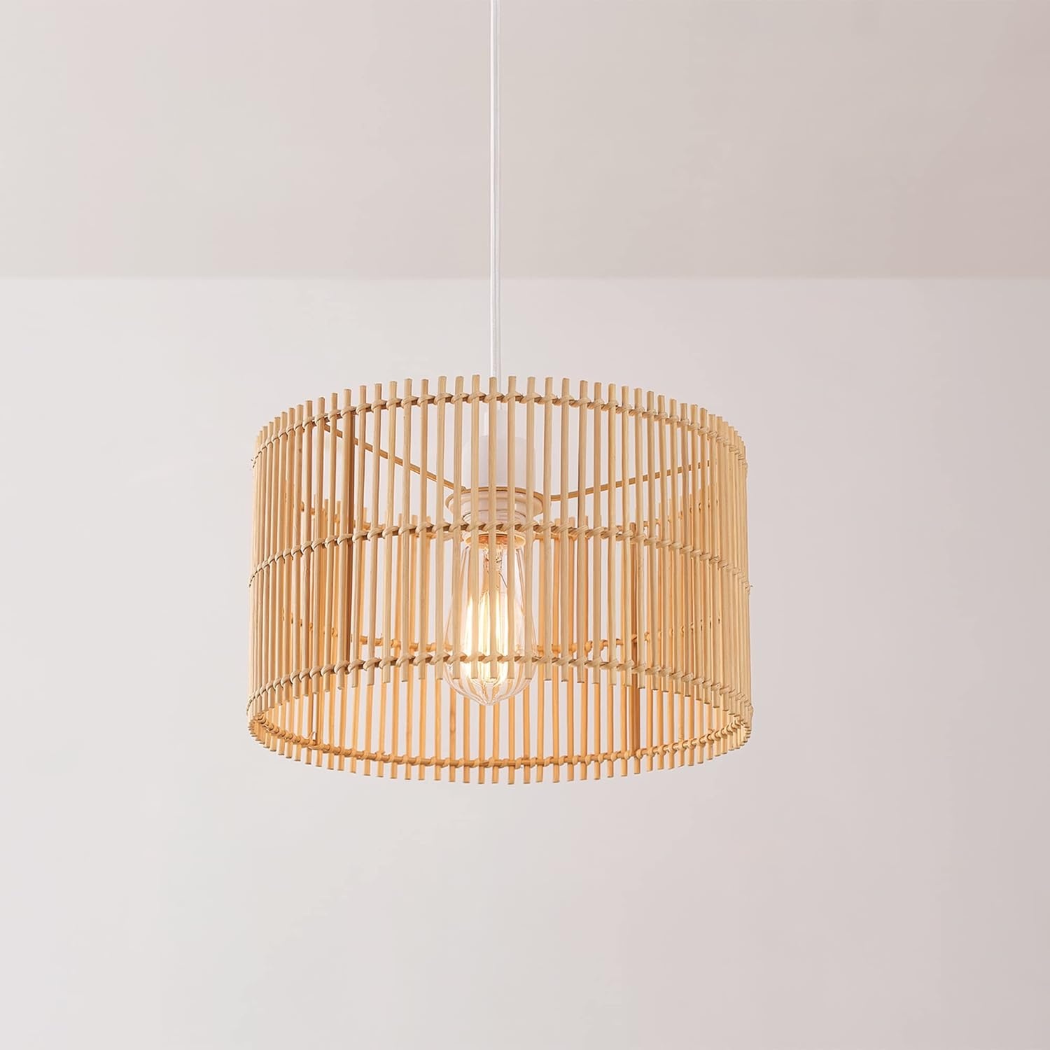 image:imageGlobe Electric 65942 Tammi 1Light Pendant Lighting Natural Bamboo Shade White Fabric CordPack of 2