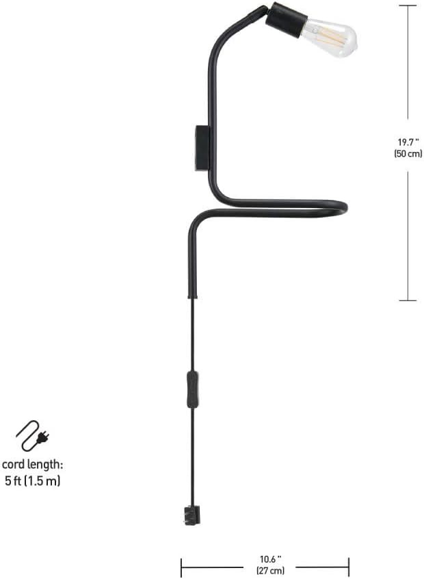 image:imageGLOBE Electric 51398 Functional Series 1Light Plugin Minimalist Wall Sconce with Shelf Black LED Bulb Included 6ft Black Cord
