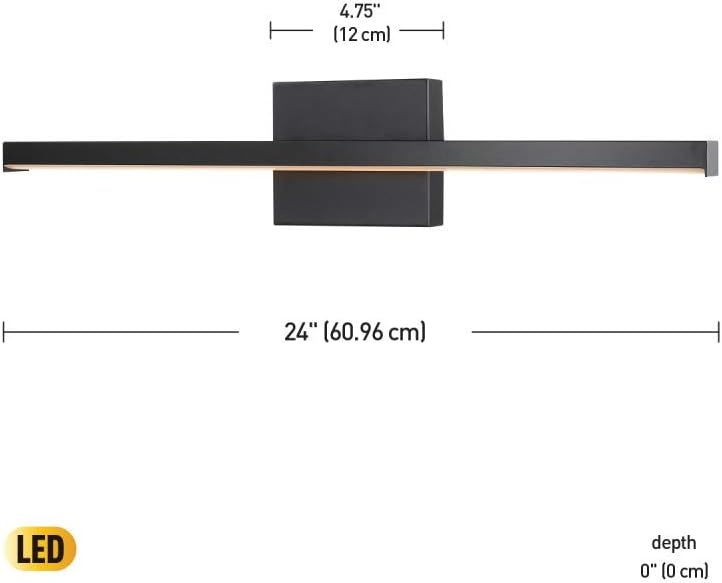 image:imageGlobe Electric 51533 Jensen 30W Led Integrated Vanity Light Black Frosted Diffuser 1000 Lumens 3000 Kelvin Warm White 80 CRIBlack