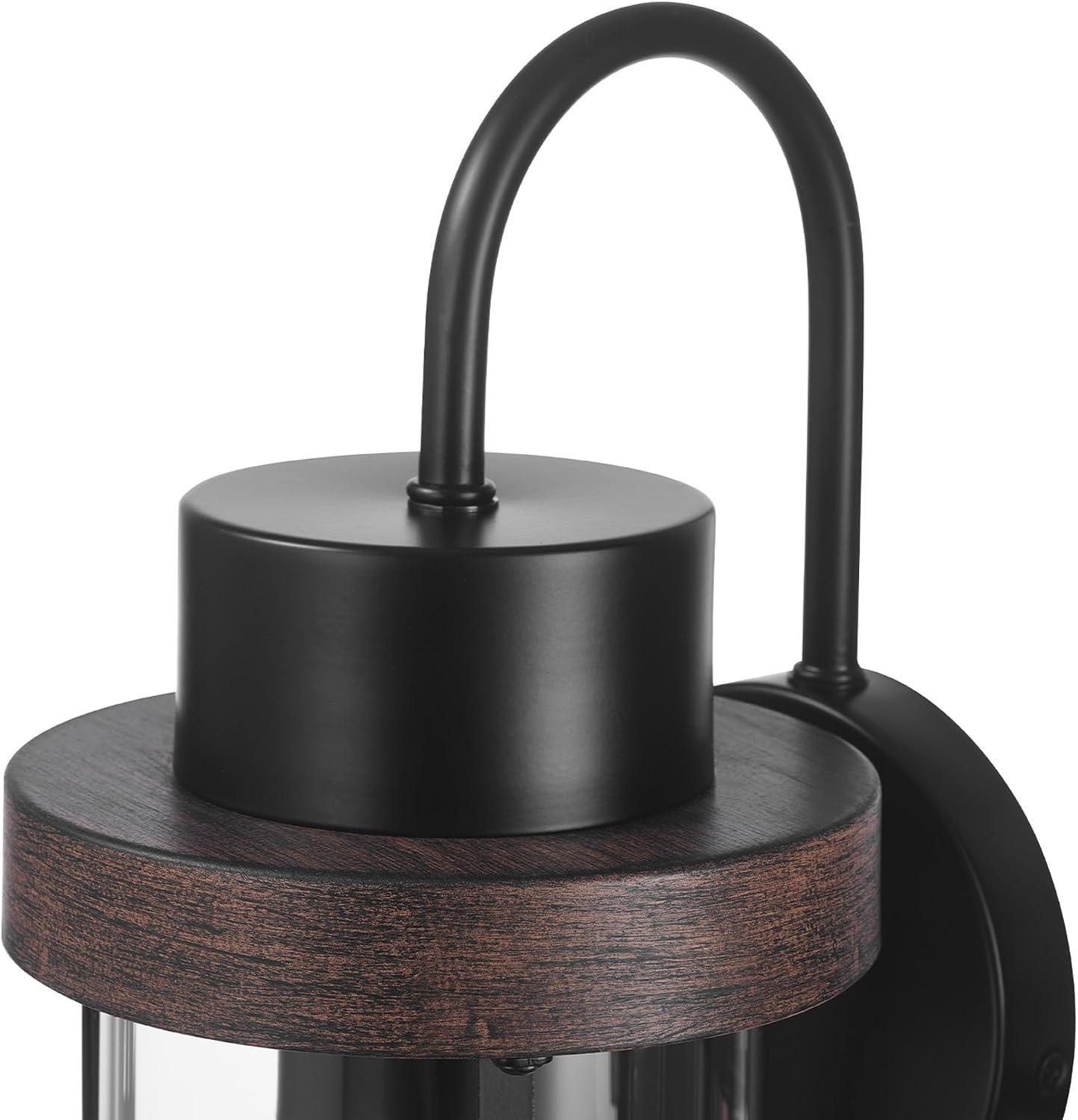 image:imageGlobe Electric 60000026 1Light Outdoor Wall Sconce Matte Black Faux Wood Accent Clear Glass Shade Porch Light Wall Lights for Living Room Patio Dcor Apartment Essentials Outside House Lights