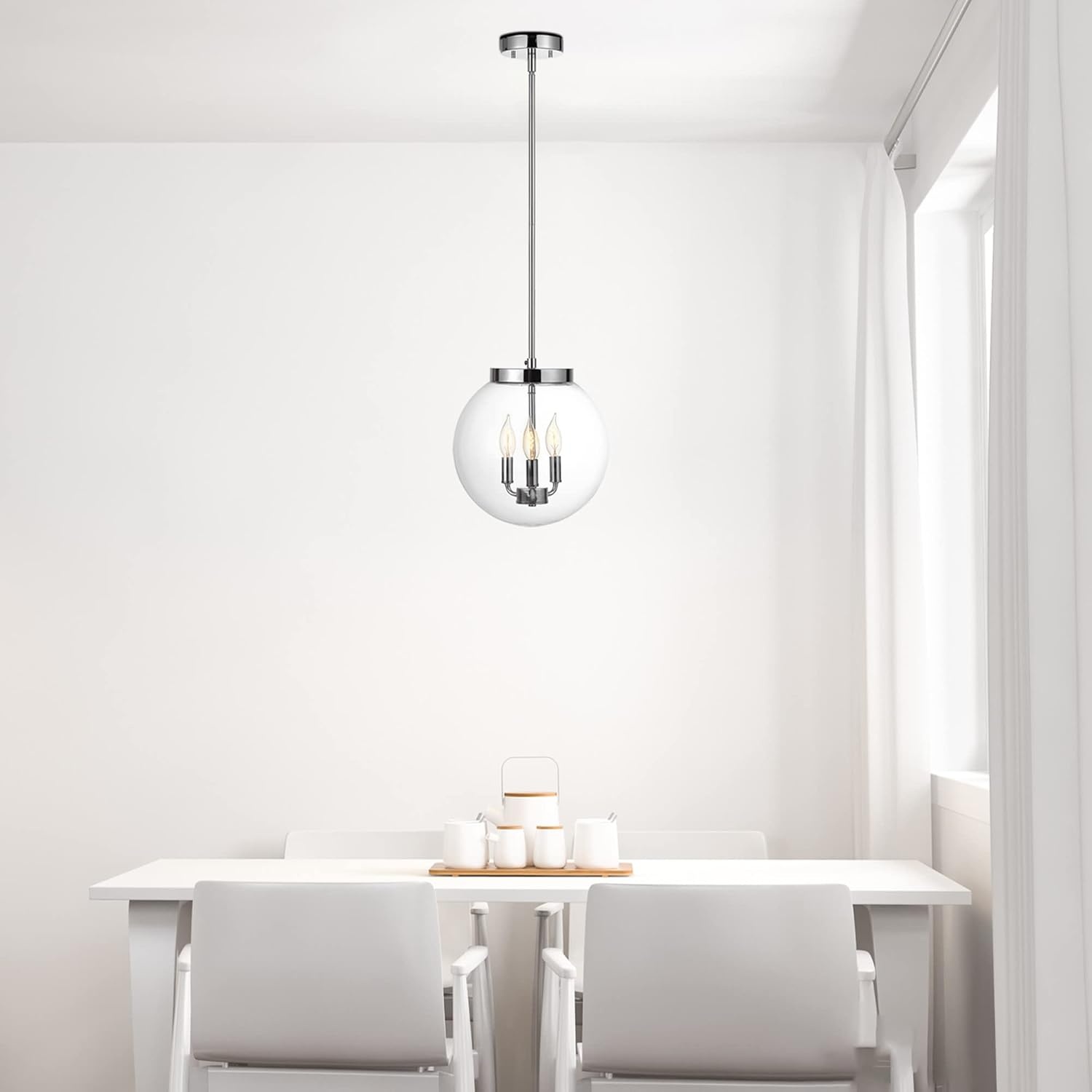image:imageGlobe Electric 60401 Warren 1Light Pendant Matte White Dark Bronze Accents 220 LumenChrome