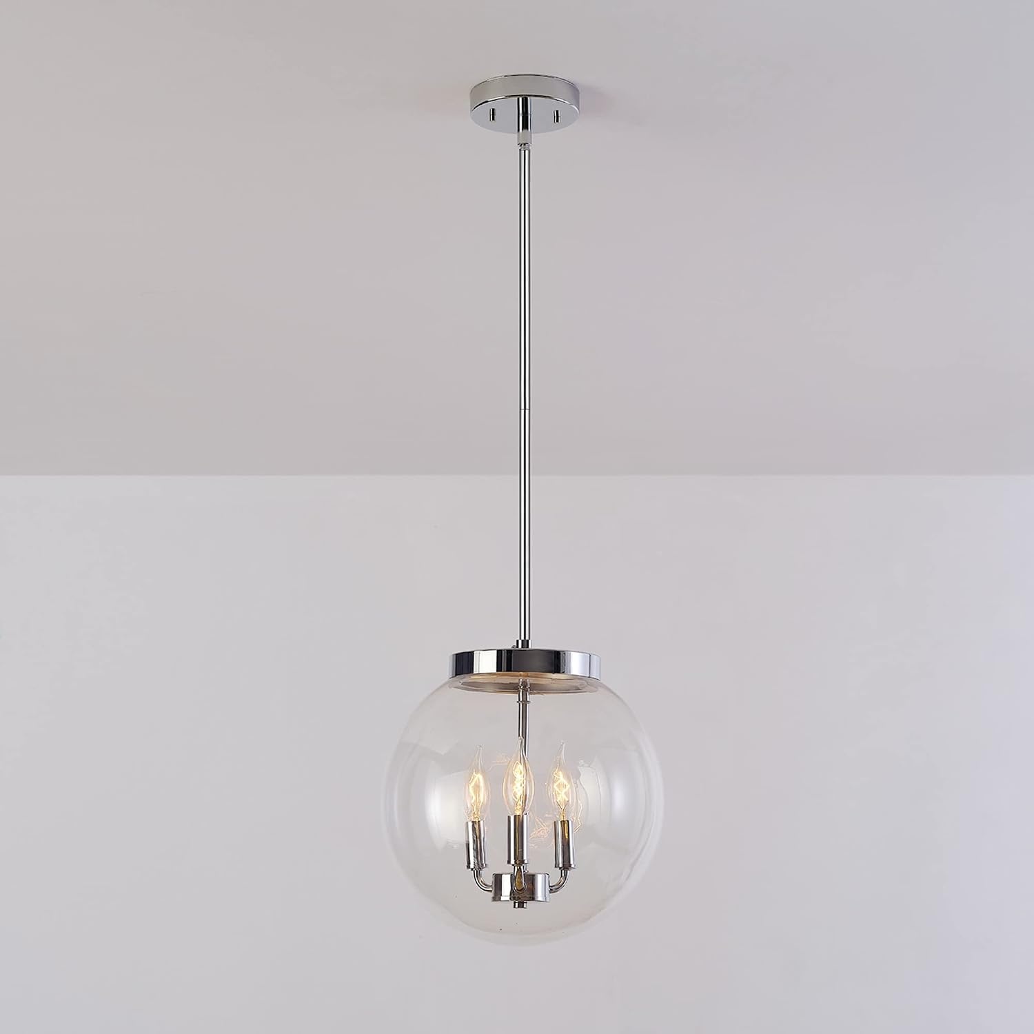 image:imageGlobe Electric 60401 Warren 1Light Pendant Matte White Dark Bronze Accents 220 LumenChrome