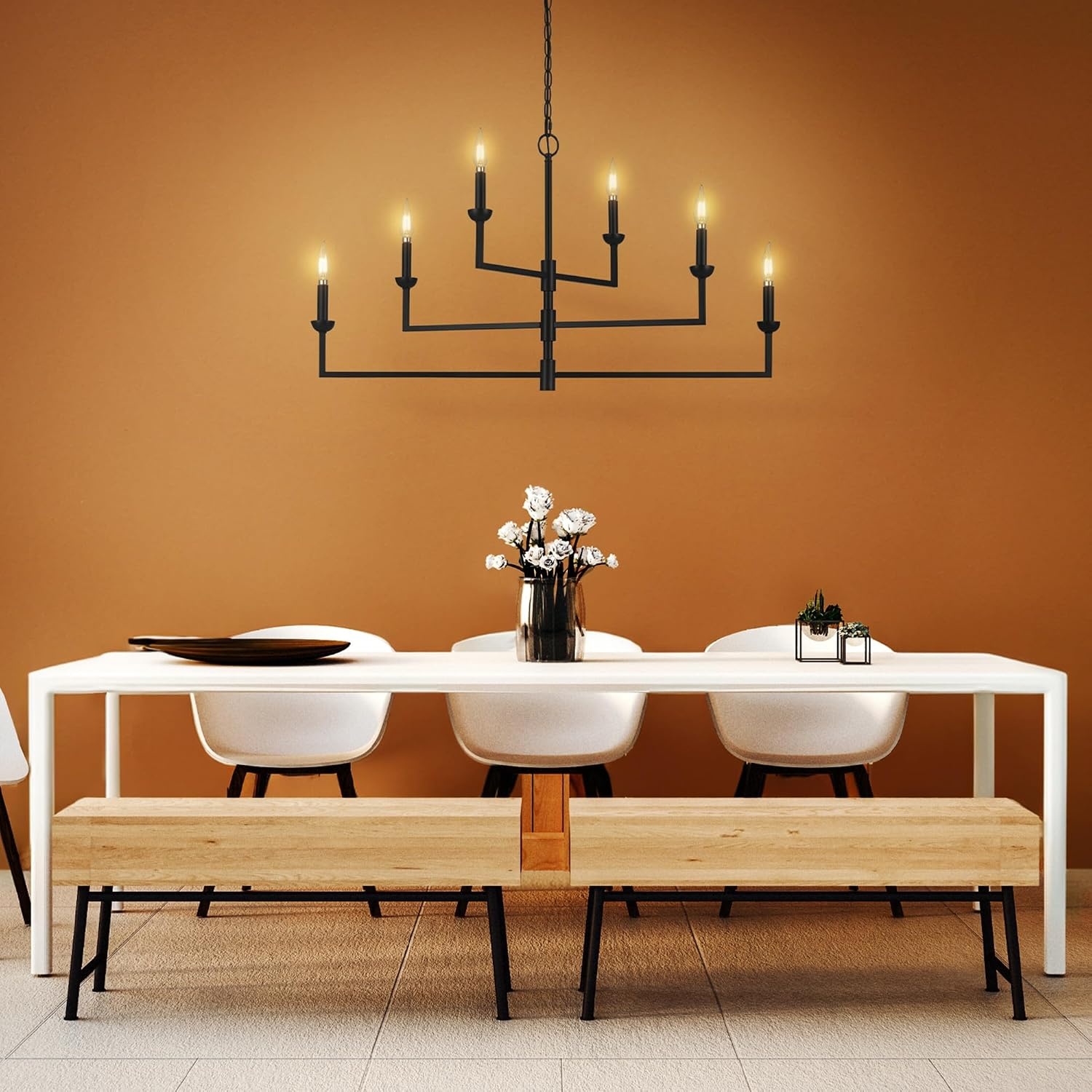image:imageGlobe Electric 60401 Warren 1Light Pendant Matte White Dark Bronze Accents 220 LumenMatte Black Black Chain