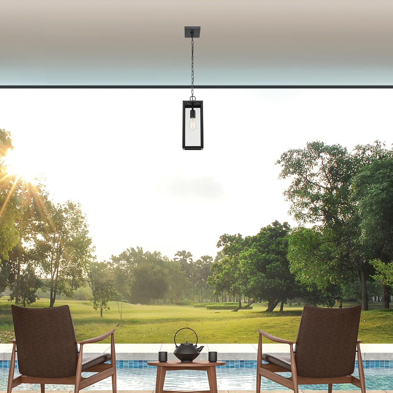 image:imageGlobe Electric 60401 Warren 1Light Pendant Matte White Dark Bronze Accents 220 LumenMatte Black Clear Glass