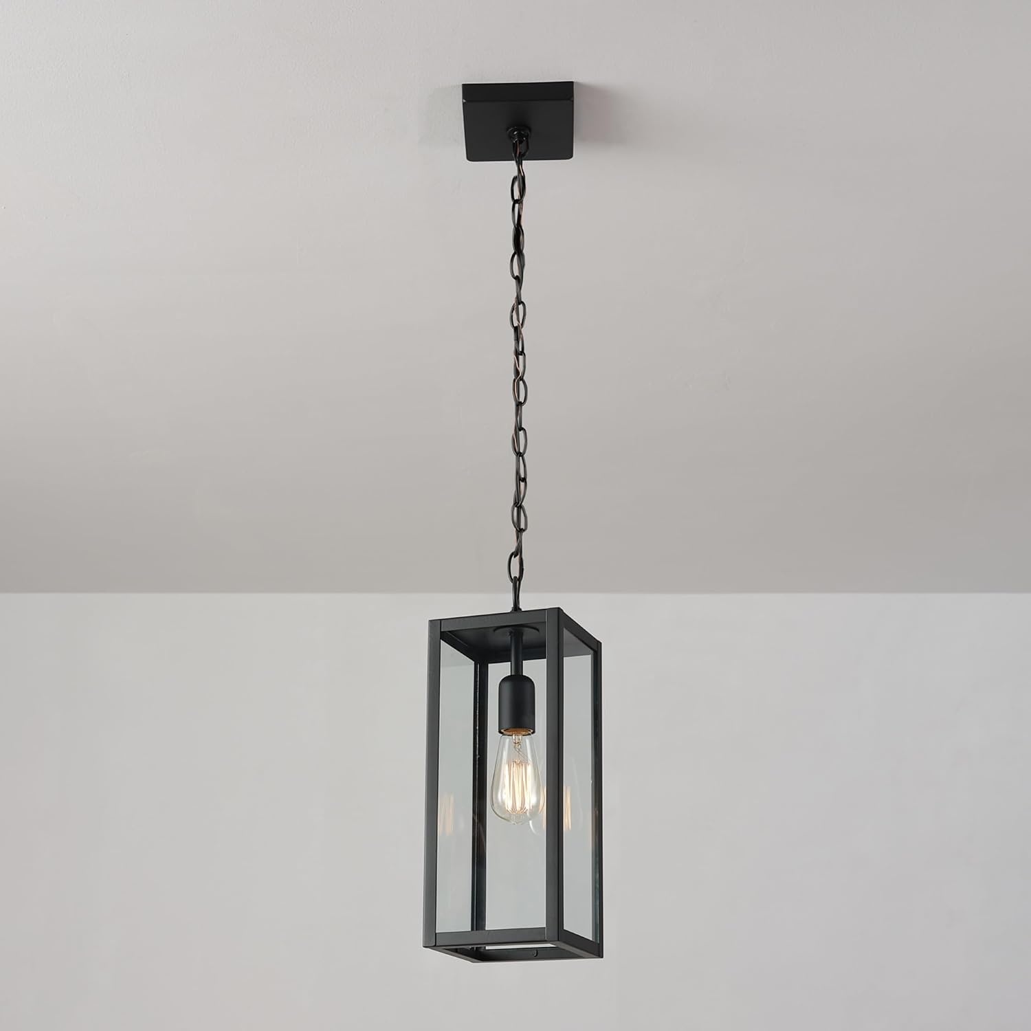 image:imageGlobe Electric 60401 Warren 1Light Pendant Matte White Dark Bronze Accents 220 LumenMatte Black Clear Glass