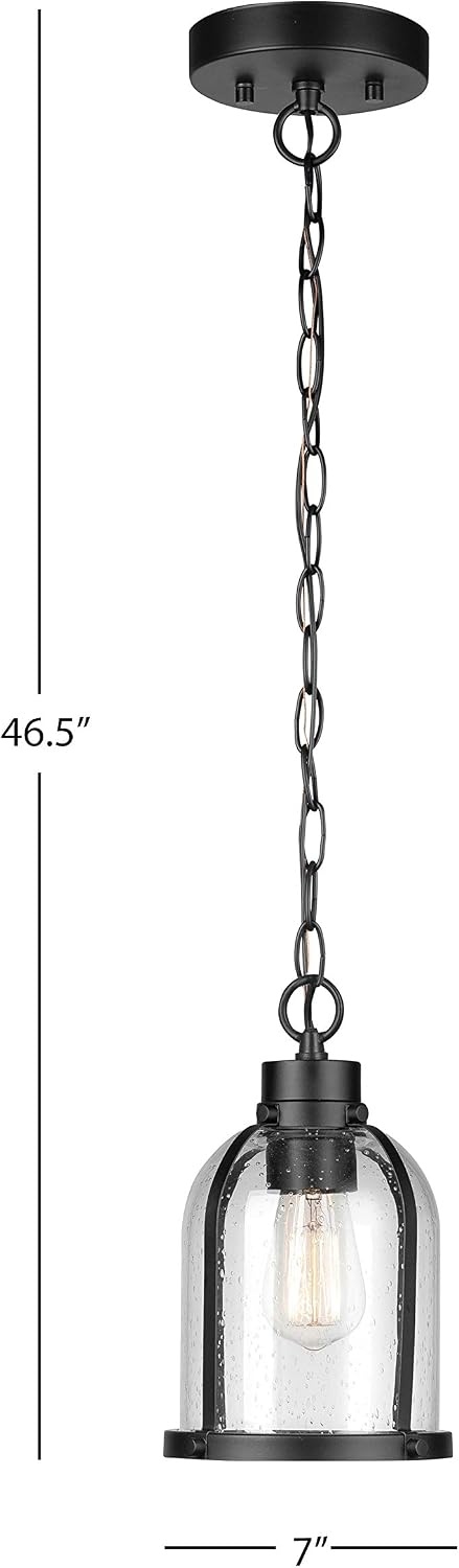 image:imageGlobe Electric 60401 Warren 1Light Pendant Matte White Dark Bronze Accents 220 LumenMatte Black Seeded Glass