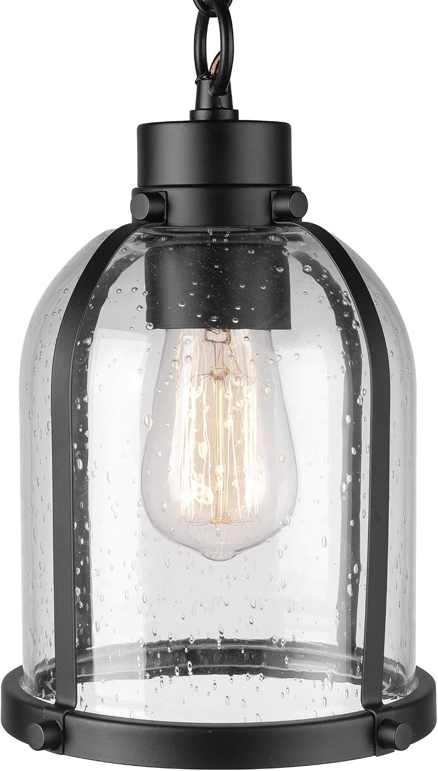 image:imageGlobe Electric 60401 Warren 1Light Pendant Matte White Dark Bronze Accents 220 LumenMatte Black Seeded Glass