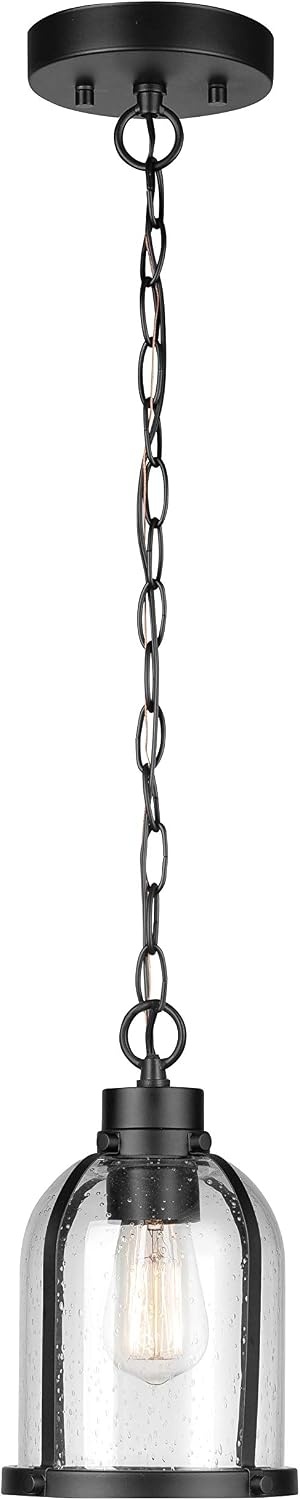 image:imageGlobe Electric 60401 Warren 1Light Pendant Matte White Dark Bronze Accents 220 LumenMatte Black Seeded Glass