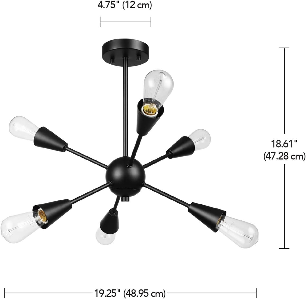 image:imageGlobe Electric 61121 Emmanuelle 6Light SemiFlush Mount Ceiling Light Matte Black