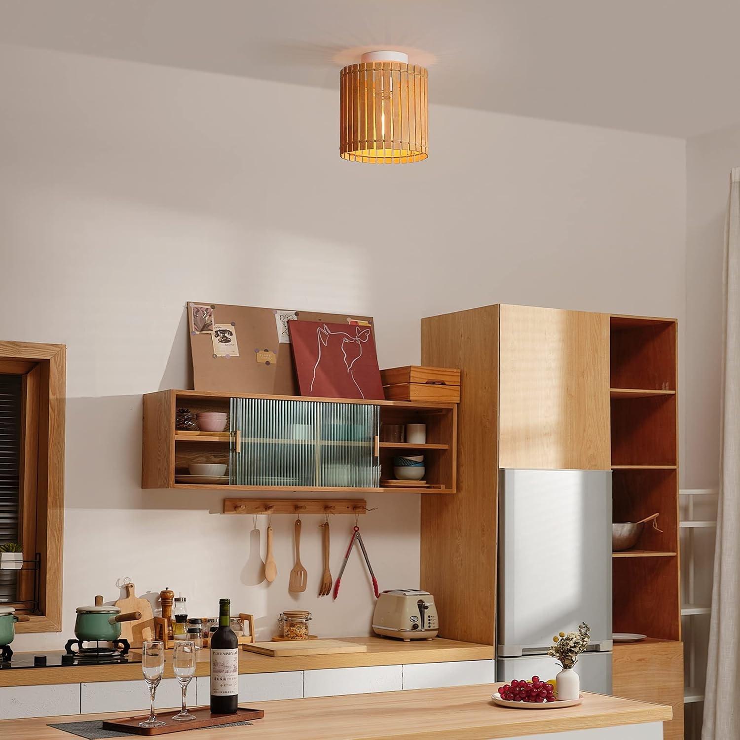 image:imageGlobe Electric 65893 1Light Flush Mount Ceiling Light Black Rattan ShadeBali
