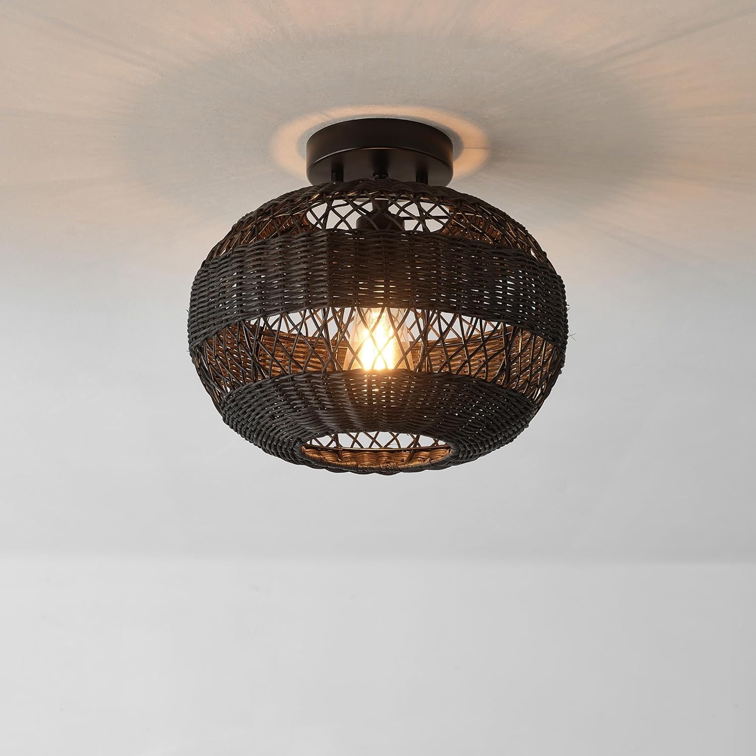 image:imageGlobe Electric 65893 1Light Flush Mount Ceiling Light Black Rattan ShadeBeth