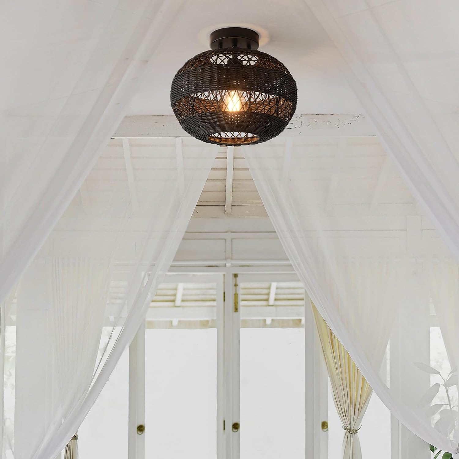 image:imageGlobe Electric 65893 1Light Flush Mount Ceiling Light Black Rattan ShadeBeth
