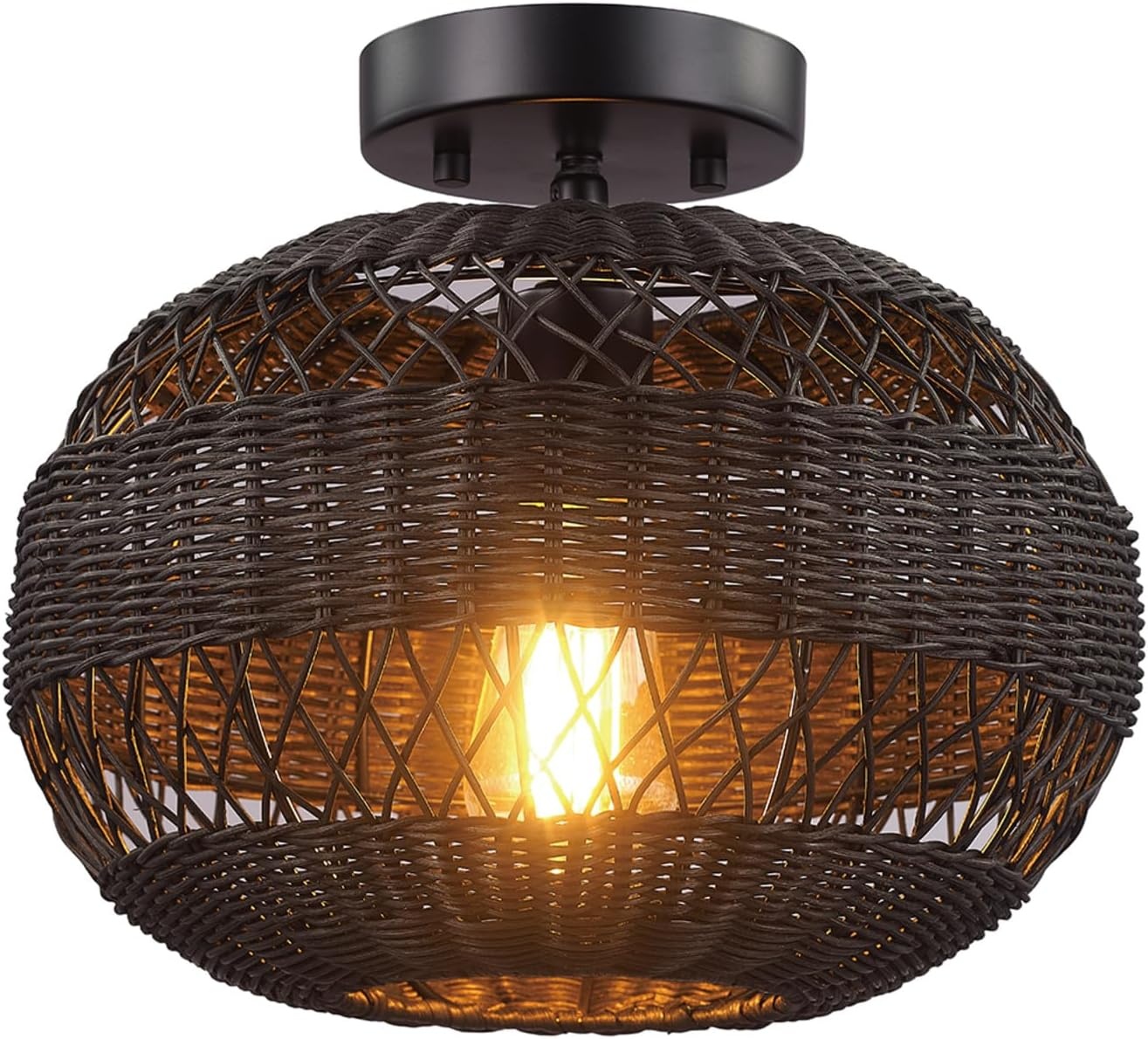 image:imageGlobe Electric 65893 1Light Flush Mount Ceiling Light Black Rattan ShadeBeth