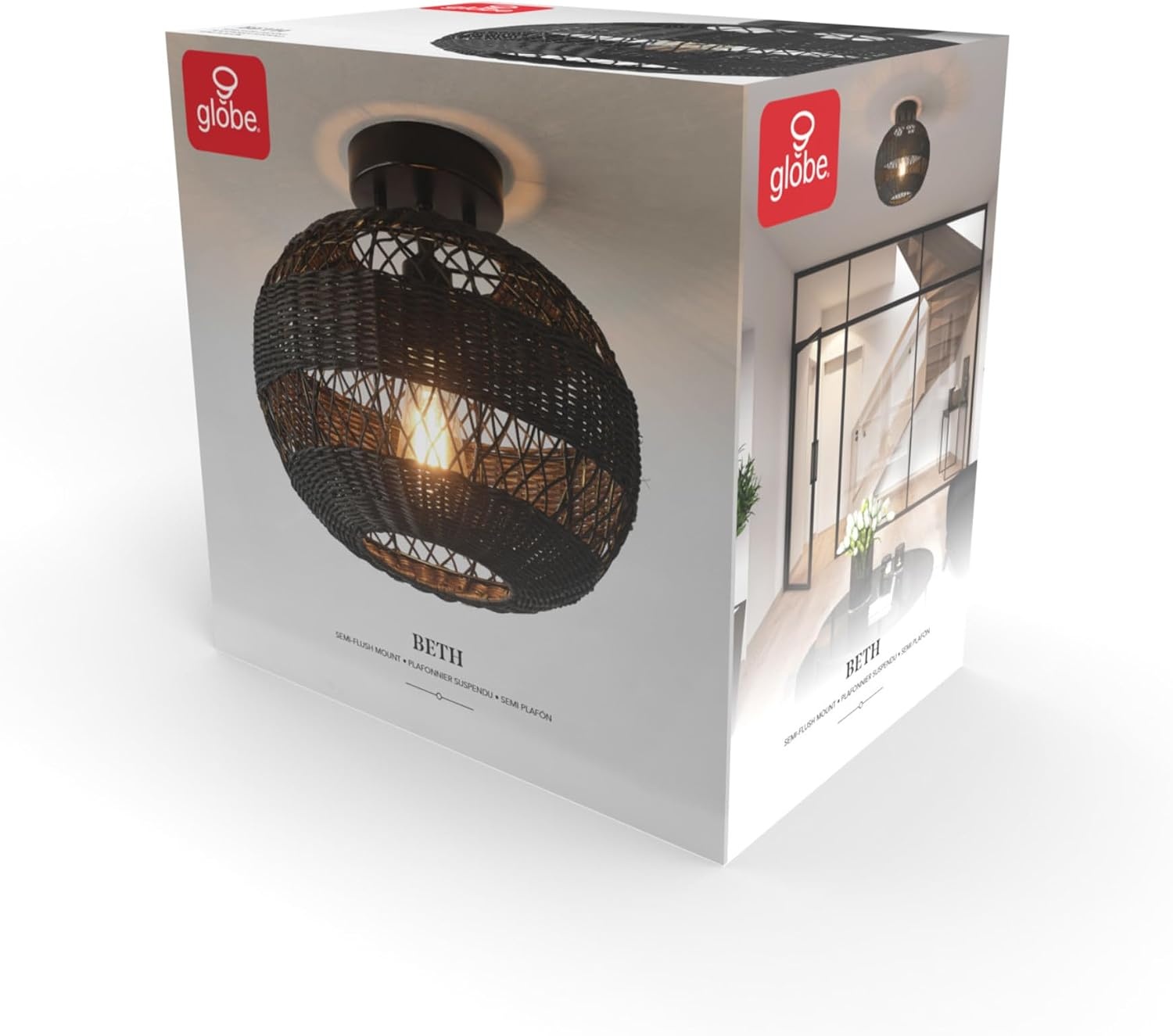 image:imageGlobe Electric 65893 1Light Flush Mount Ceiling Light Black Rattan ShadeBeth