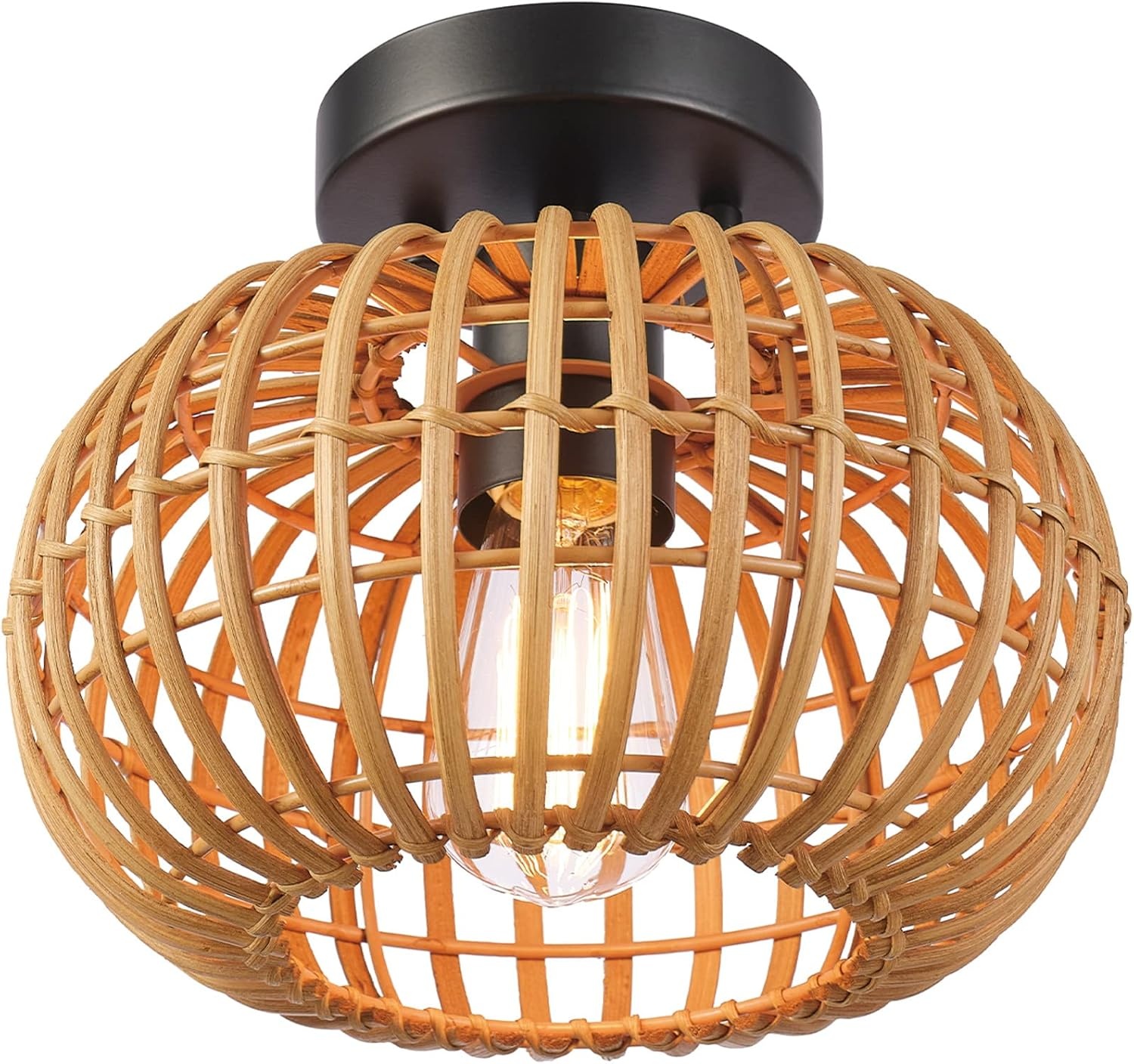 image:imageGlobe Electric 65893 1Light Flush Mount Ceiling Light Black Rattan ShadeFitz
