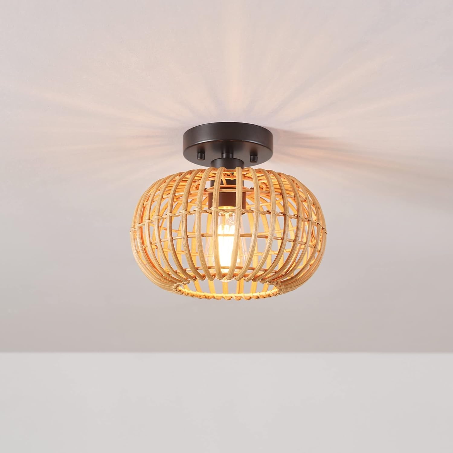 image:imageGlobe Electric 65893 1Light Flush Mount Ceiling Light Black Rattan ShadeFitz