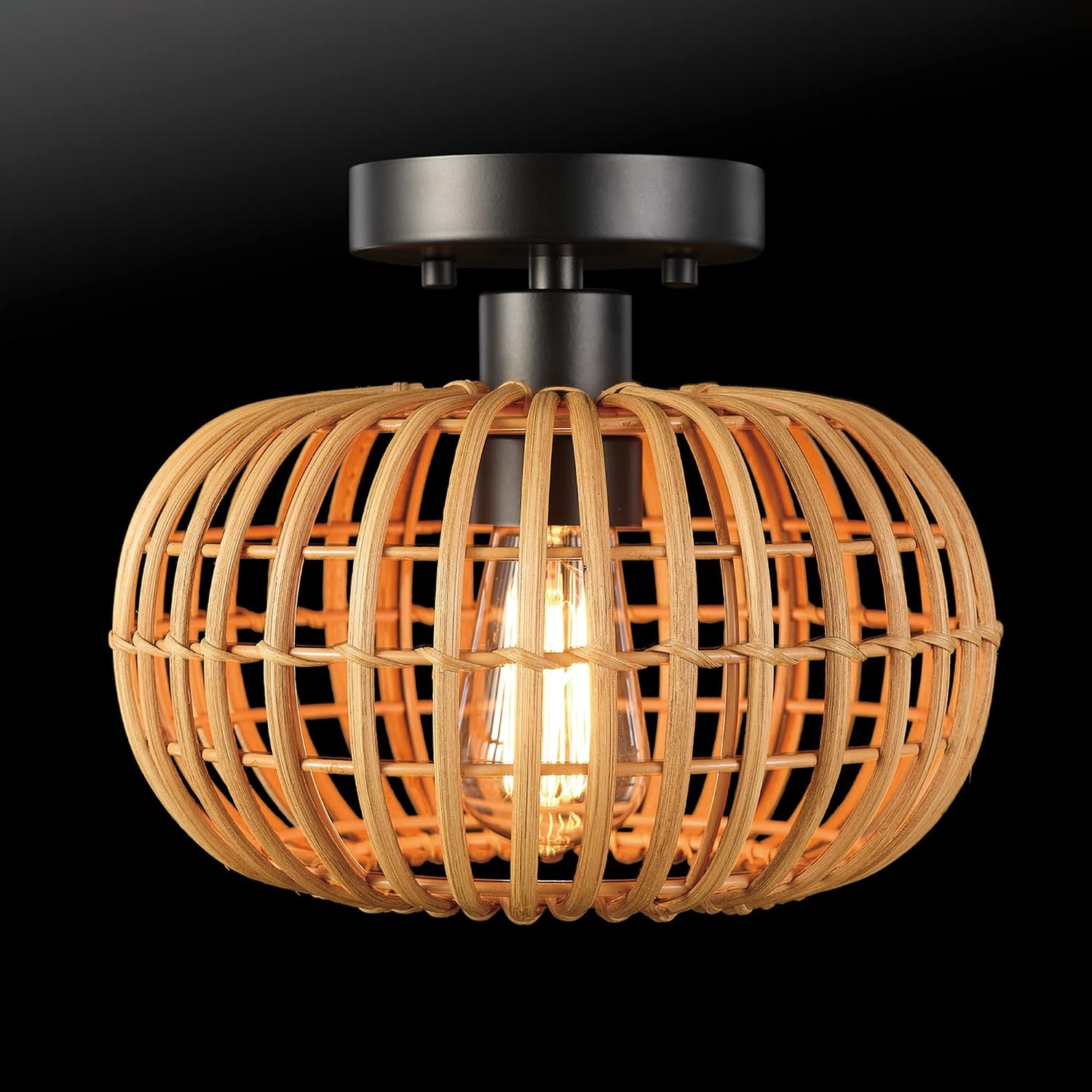 image:imageGlobe Electric 65893 1Light Flush Mount Ceiling Light Black Rattan ShadeFitz