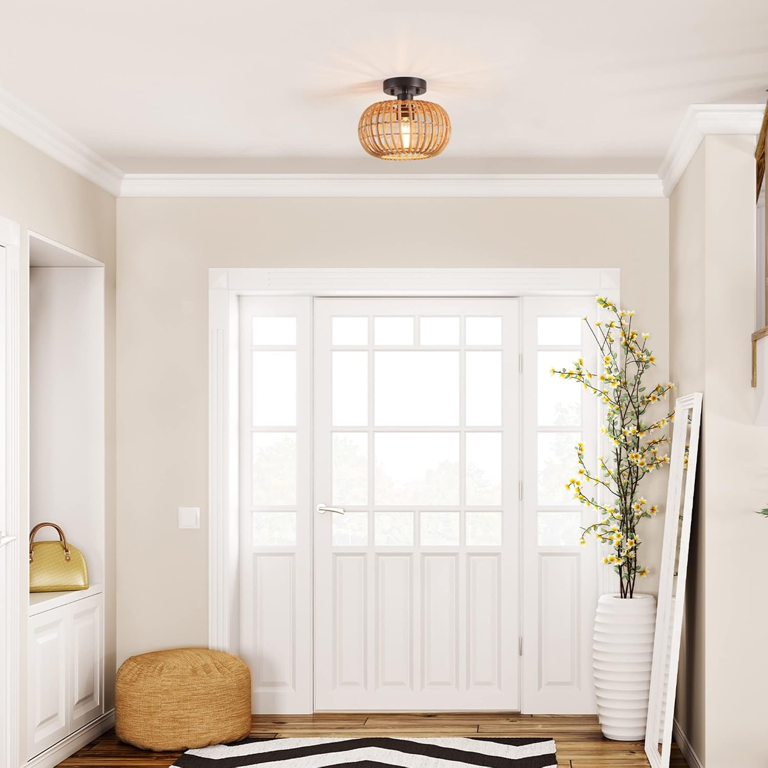 image:imageGlobe Electric 65893 1Light Flush Mount Ceiling Light Black Rattan ShadeFitz