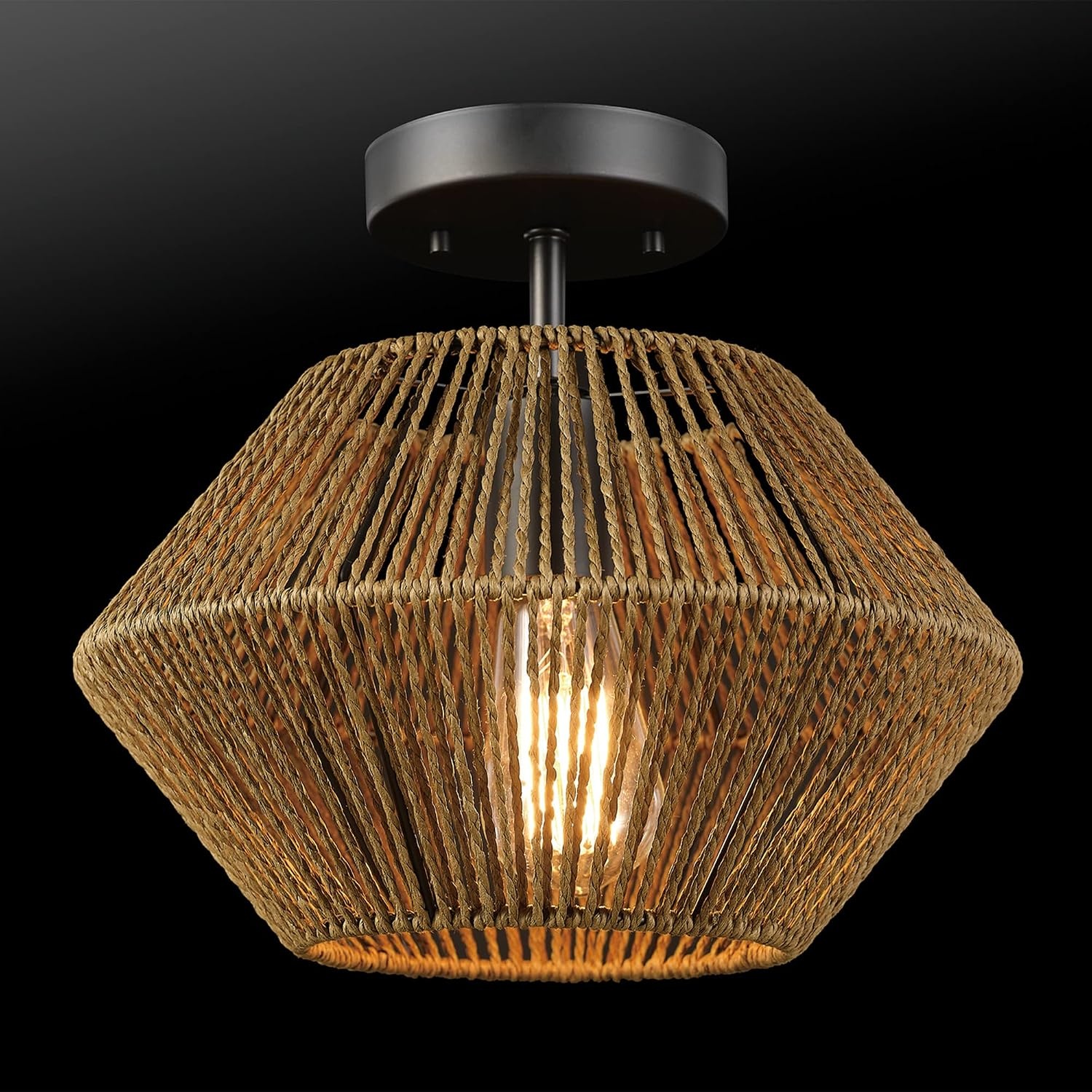 image:imageGlobe Electric 65893 1Light Flush Mount Ceiling Light Black Rattan ShadeTerra