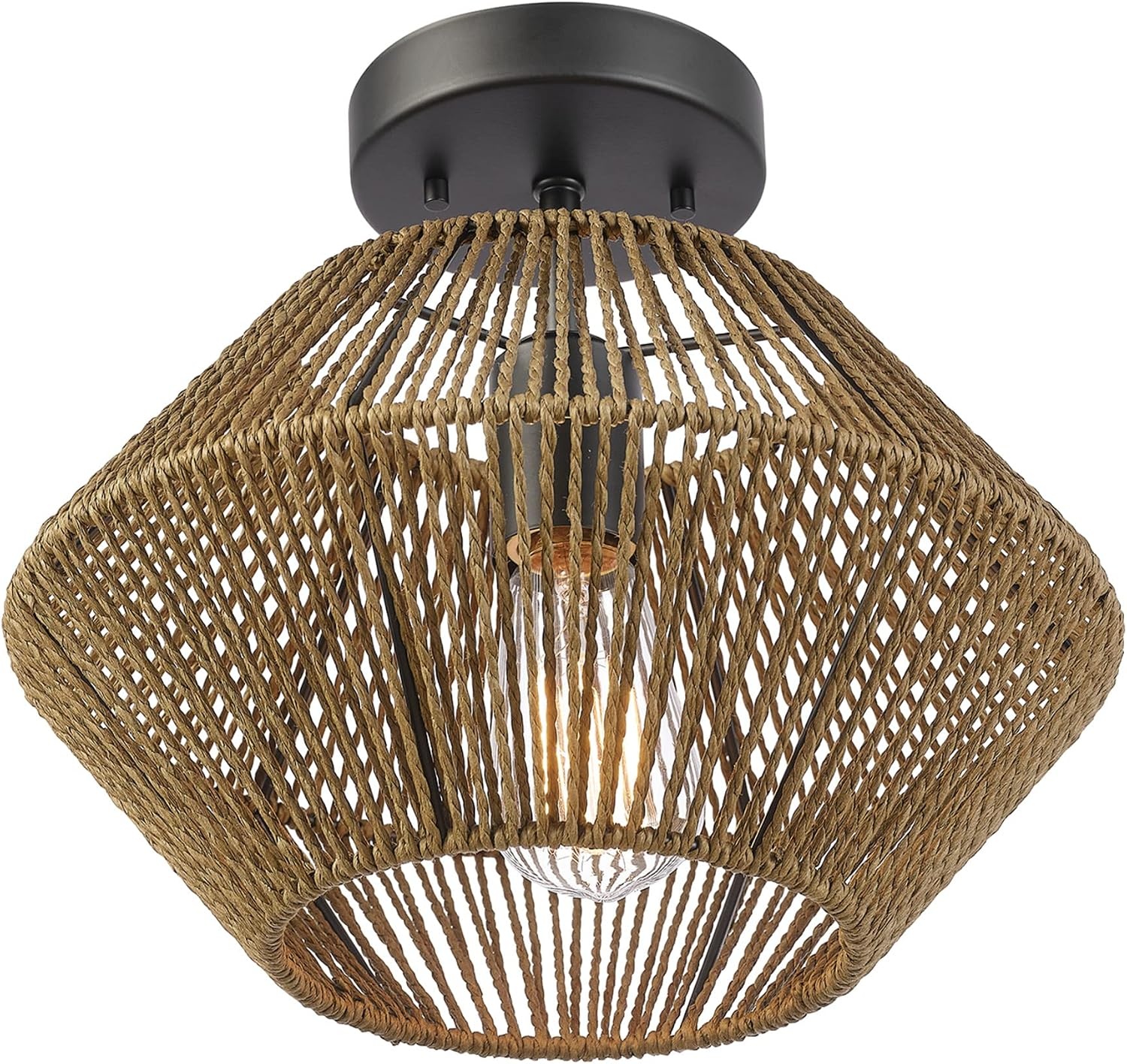 image:imageGlobe Electric 65893 1Light Flush Mount Ceiling Light Black Rattan ShadeTerra