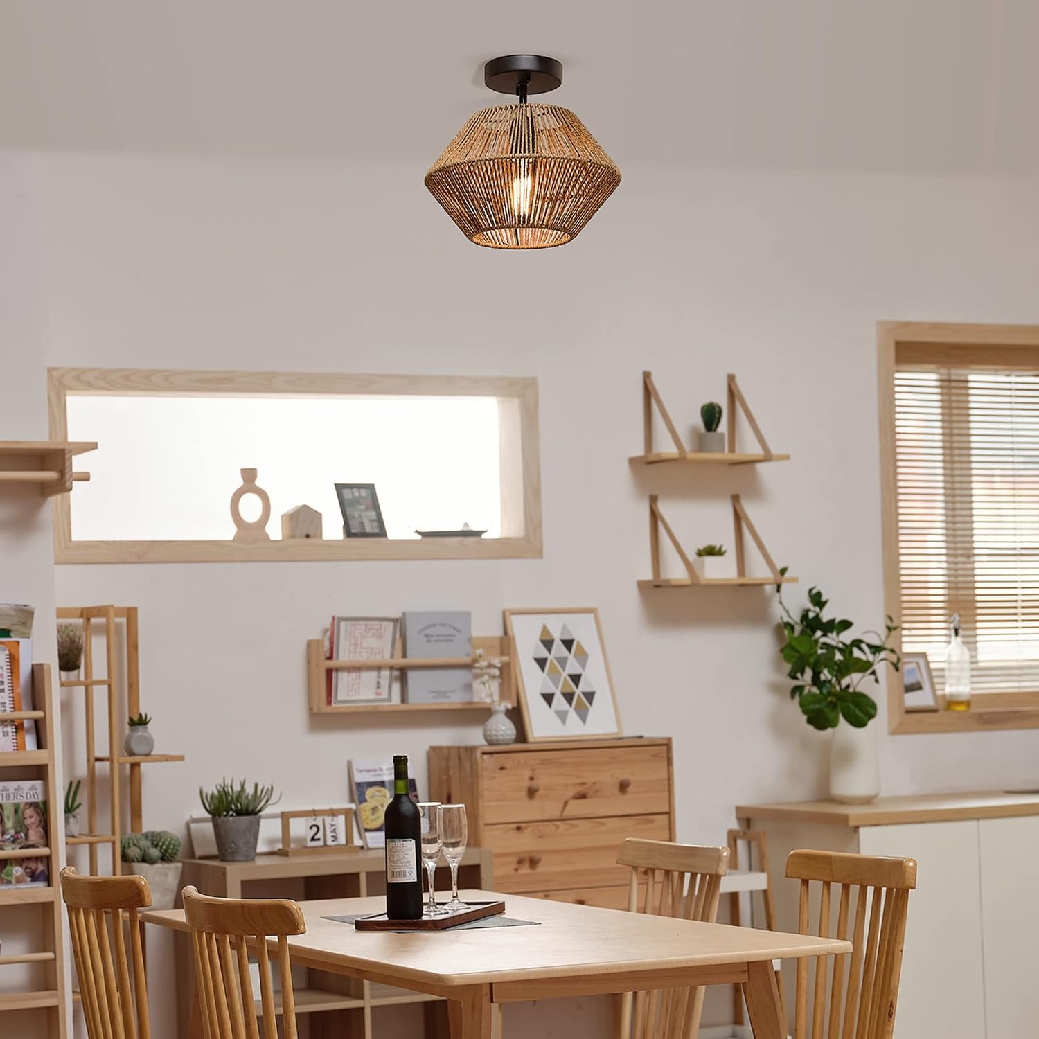 image:imageGlobe Electric 65893 1Light Flush Mount Ceiling Light Black Rattan ShadeTerra