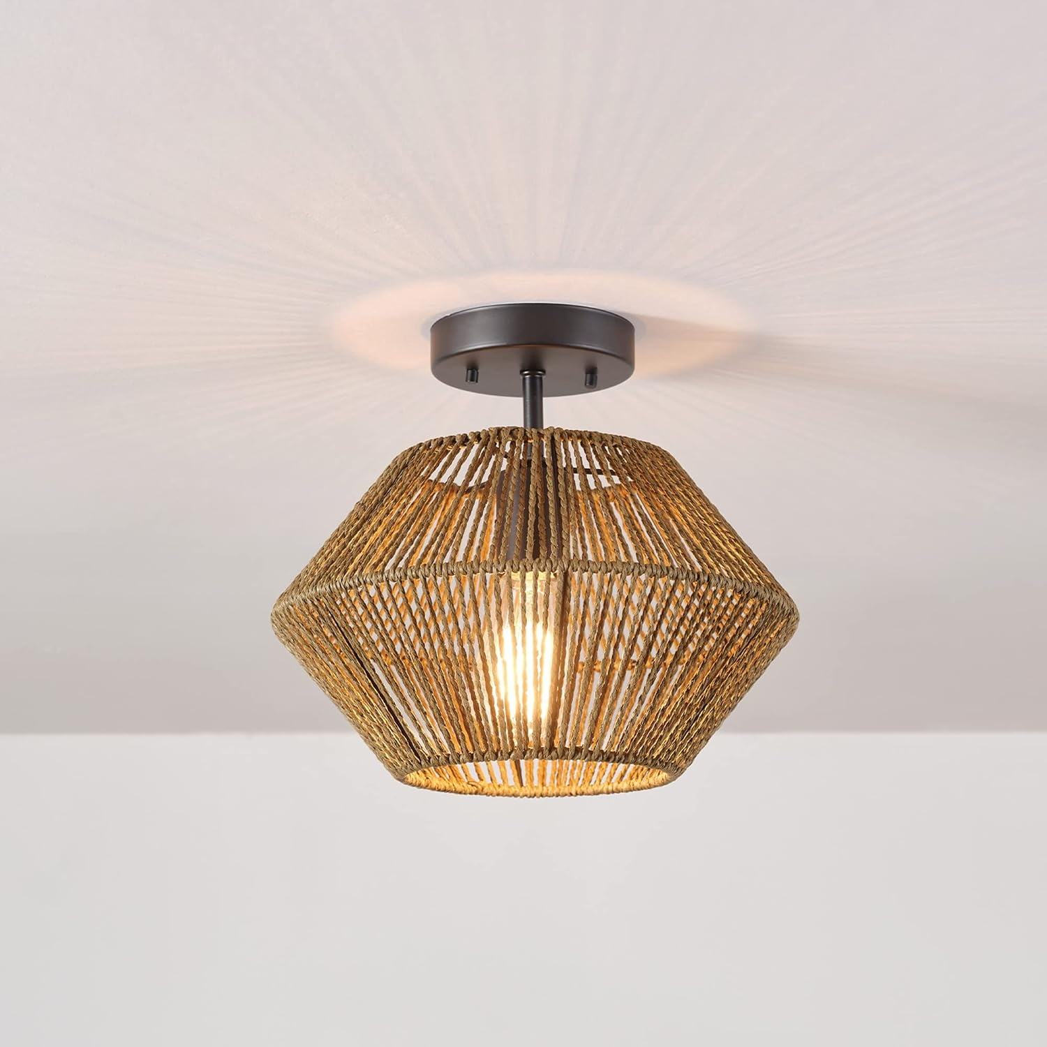 image:imageGlobe Electric 65893 1Light Flush Mount Ceiling Light Black Rattan ShadeTerra
