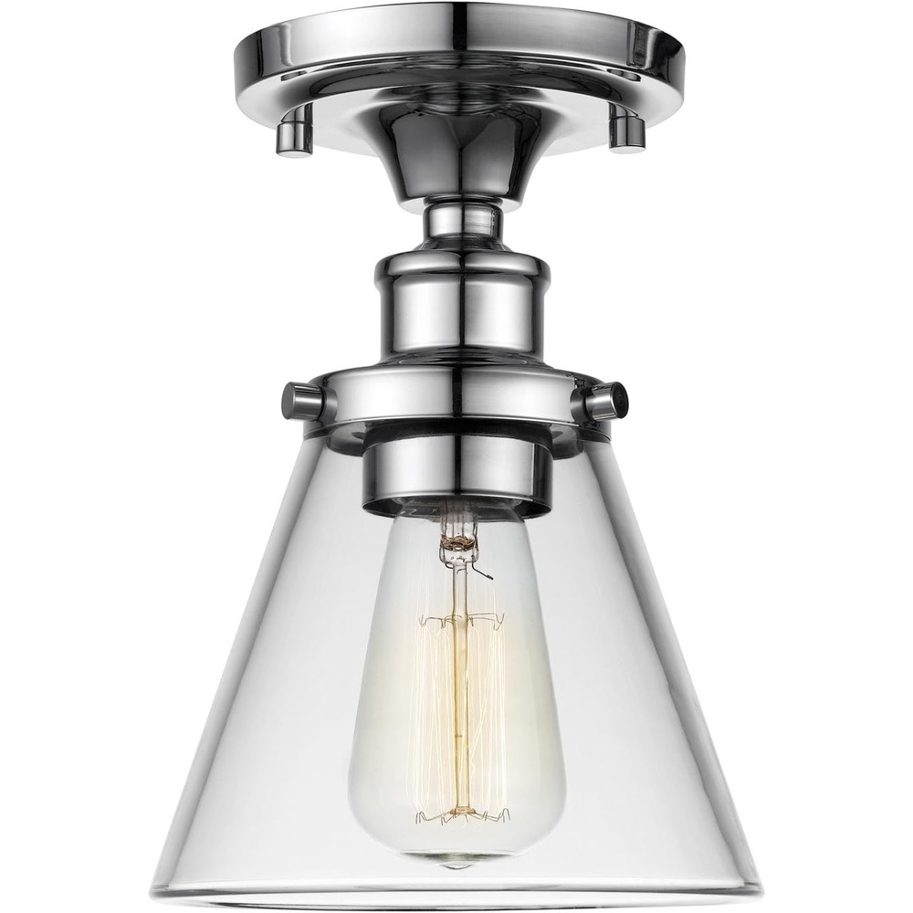 image:imageGlobe Electric 65726 1Light Flush Mount Ceiling Light Clear Glass Shade Chrome Finish Bedroom Lighting Fixtures Ceiling Dining Room Fixture Timeless Lighting for Hallway or Dining RoomChrome