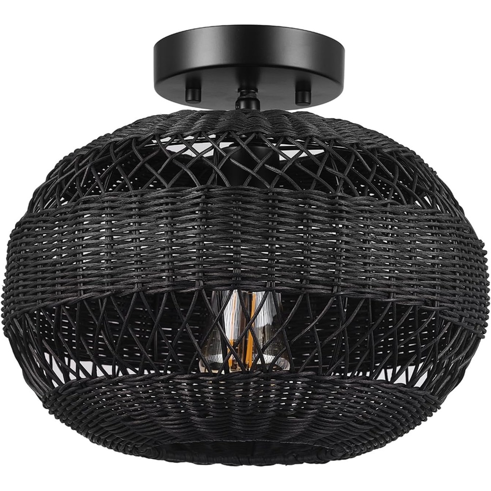 image:imageGlobe Electric 65893 1Light Flush Mount Ceiling Light Black Rattan ShadeBeth