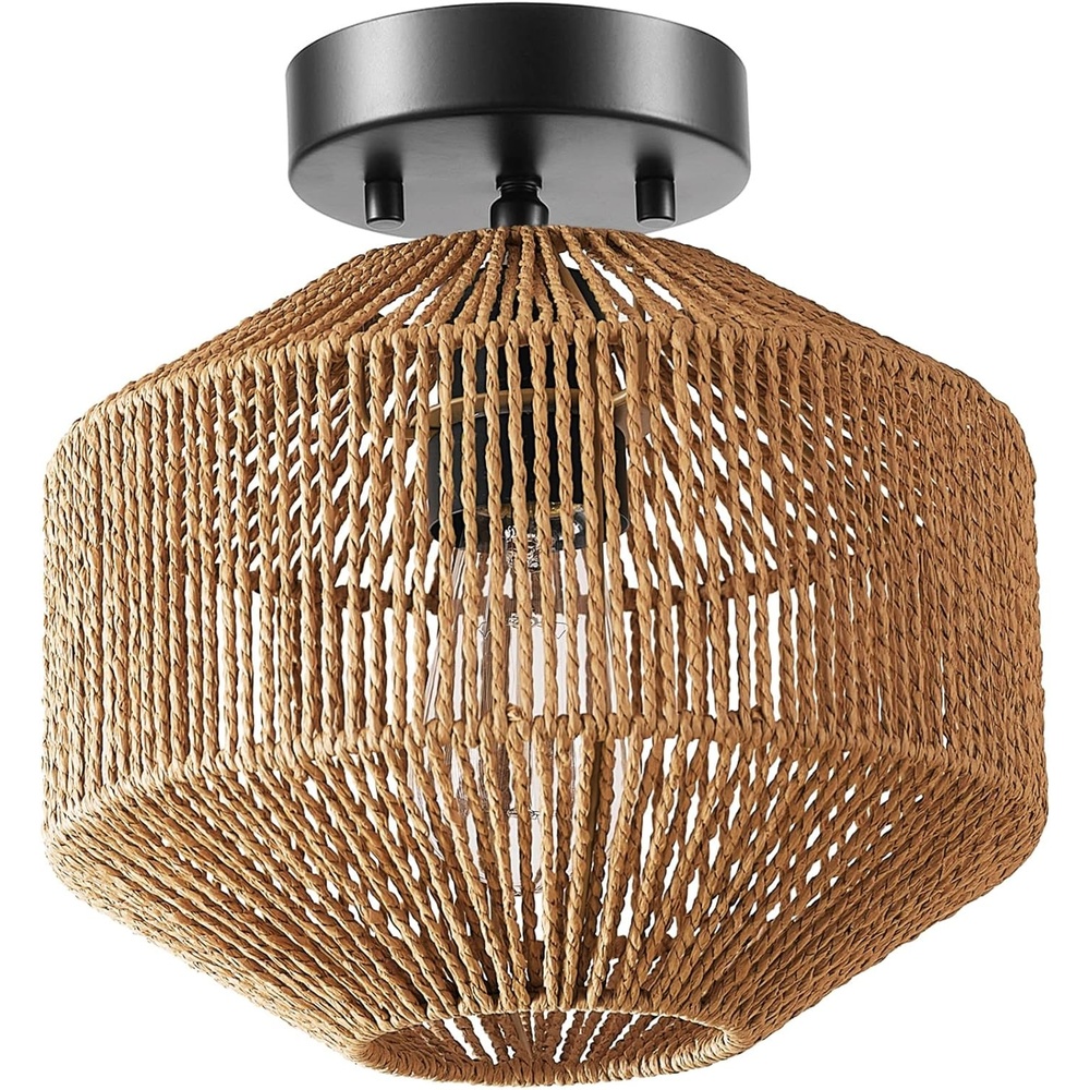 image:imageGlobe Electric 65893 1Light Flush Mount Ceiling Light Black Rattan ShadeLotus