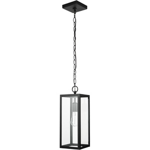 Globe Electric 60401 Warren 1-Light Pendant, Matte White, Dark Bronze Accents, 220 Lumen(Matte Black  Clear Glass)