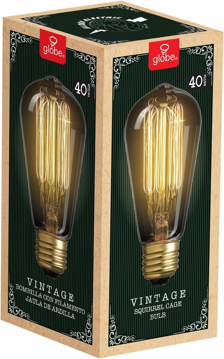 image:imageGlobe Electric 01324 40W Vintage Edison S60 Squirrel Cage Incandescent Filament Light Bulb E26 Base 145 Lumens
