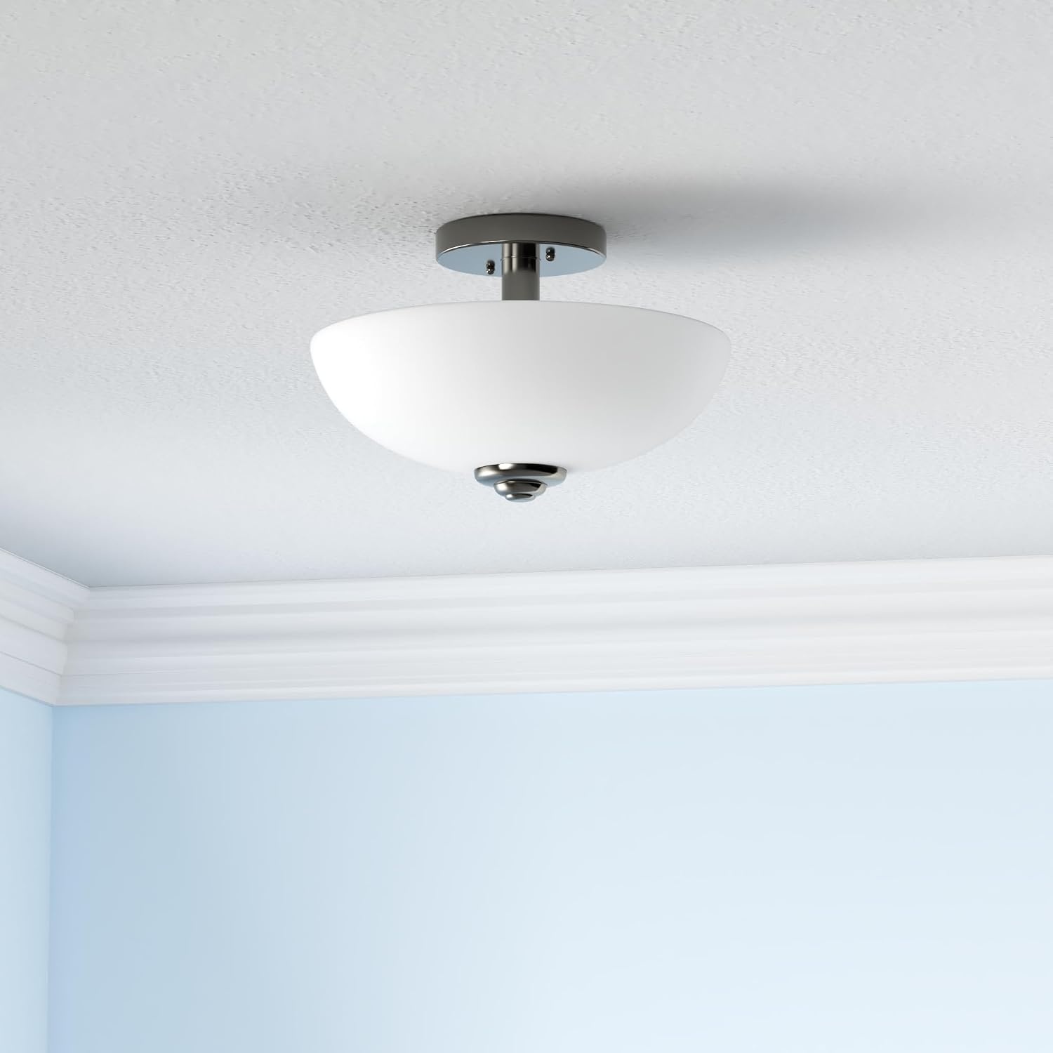 image:imageGlobe Electric 61025 Vienna 2Light SemiFlush Mount Brushed Nickel Frosted Glass Shade Bulb Not IncludedBrushed Nickel