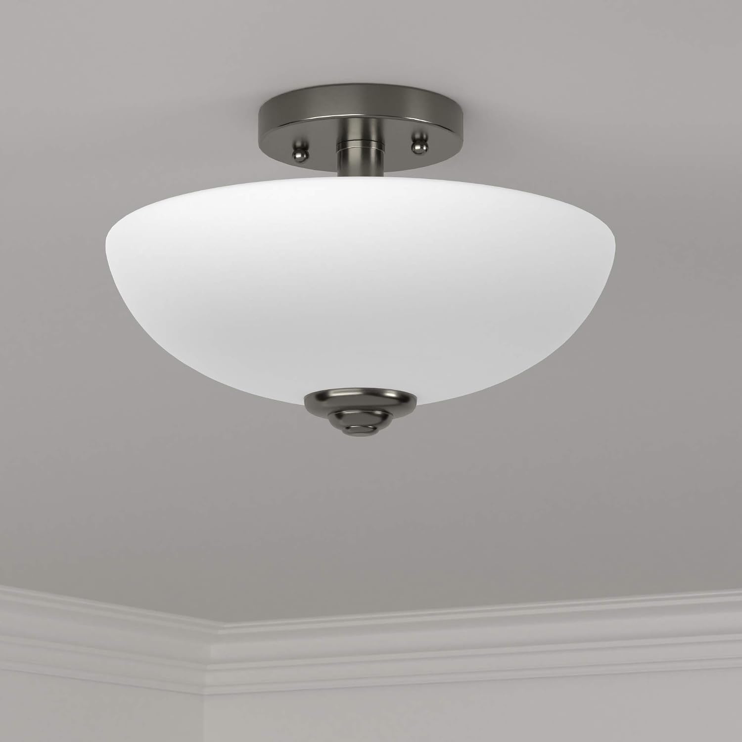 image:imageGlobe Electric 61025 Vienna 2Light SemiFlush Mount Brushed Nickel Frosted Glass Shade Bulb Not IncludedBrushed Nickel