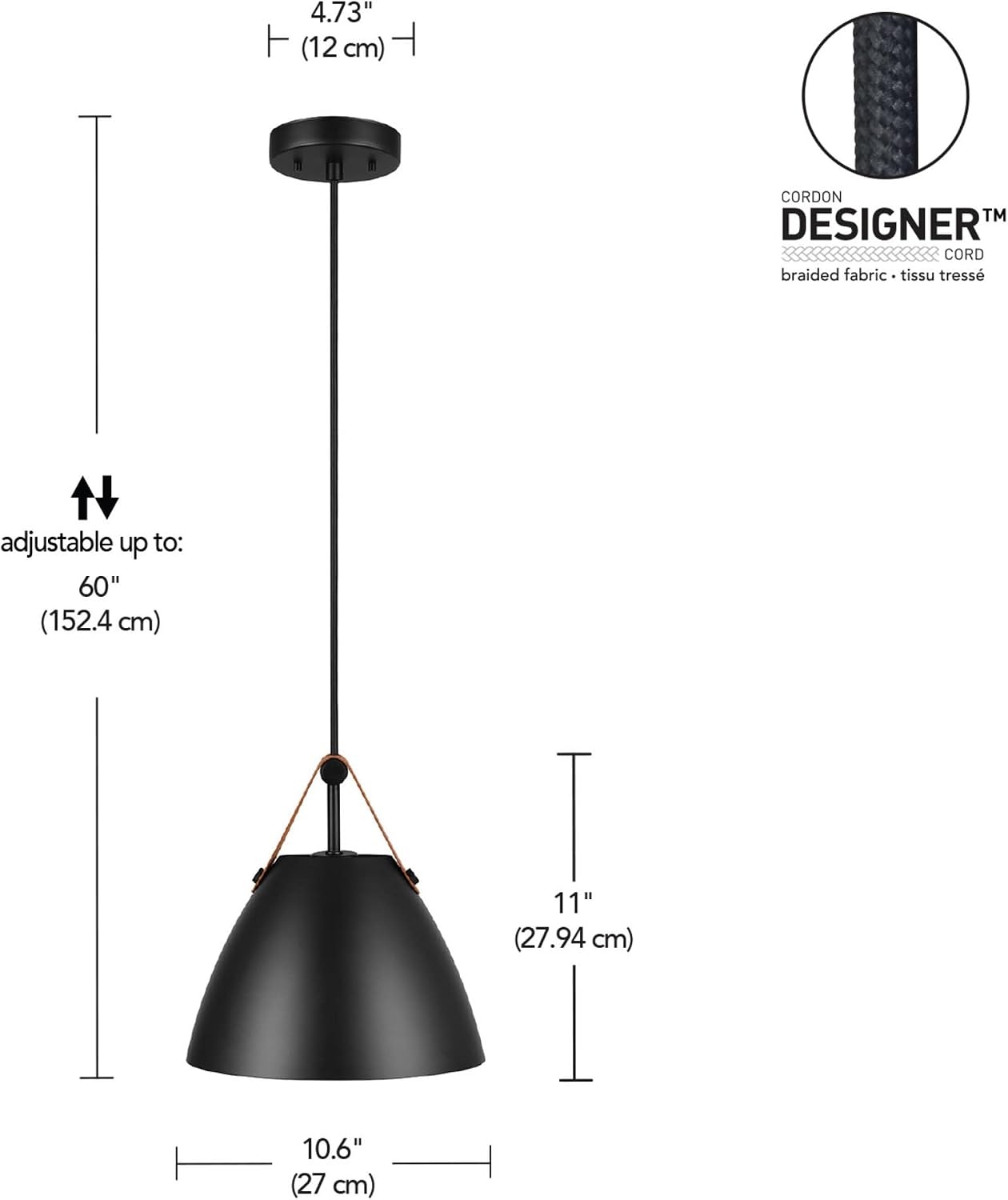 image:imageGlobe Electric 91006006 Jacob 11 Wide Pendant with Leather Accents